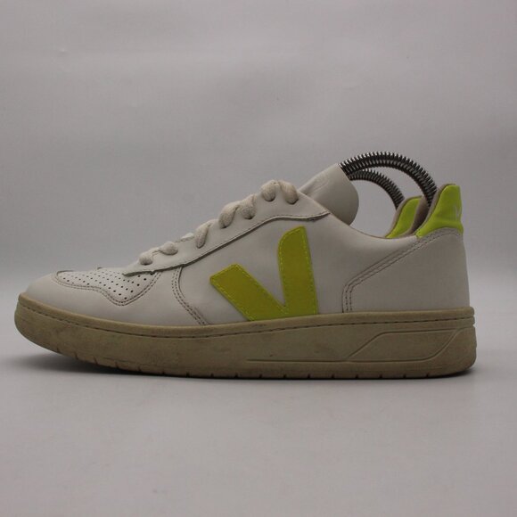 Veja V 10 Women's Size 8  White Green Leather Lace Up Logo Sneakers Lace Up - Picture 4 of 10